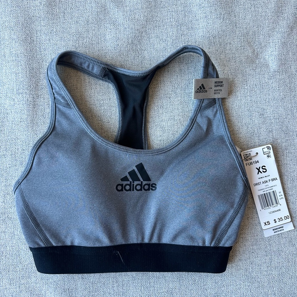 Adidas Gray and Black Sports Bra Medium Support
